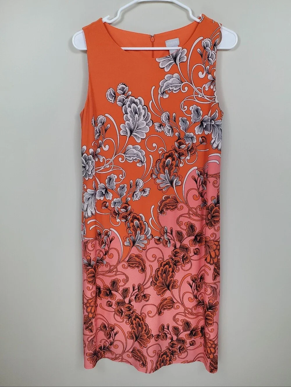 Chico's Size 4 Pink Orange Floral Colorblock Sleeveless Fully Lined Dress